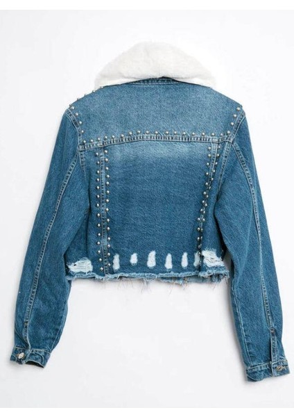 99204 Içi Kürklü Jean Ceket Mavi modelleri
