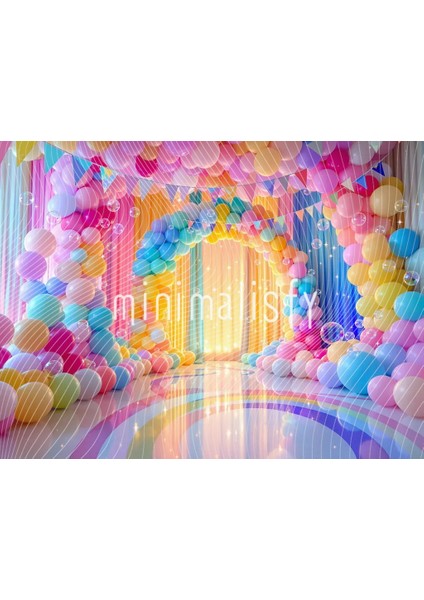 Renkli Balonlar ve Pastel Tonlarıyla Canlandırılmış Arka Plan, 200X150CM, Stüdyo Fonu