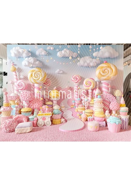 Pastel Renklerle Şeker Dünyası: Arka Plan 200X150CM, Stüdyo Fonu