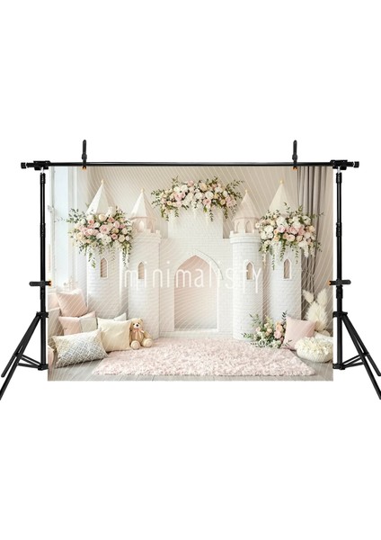 Masalsı Arka Plan, 200X150CM, Şirin Çiçekli Kalesi ve Yumuşak Renklerle Stüdyo Fonu fiyatları