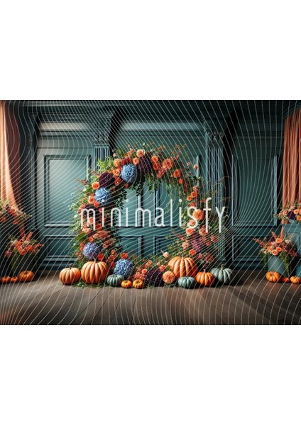 Büyüleyici Çiçekler ve Kabaklarla Süslenmiş Arka Plan, 200X150CM, Stüdyo Fonu