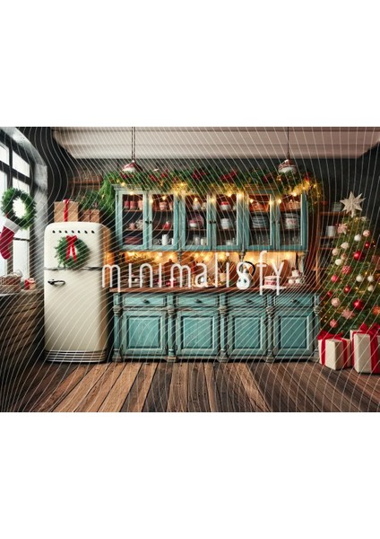 Şenlikli Arka Plan, 200X150CM, Christmas Temalı, Renkli Mutfak Dekoru | Stüdyo Fonu