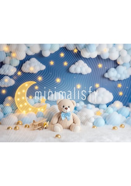 Gökyüzü Temalı Arka Plan: Bulutlar, Ay ve Yıldızlar ile 200X150CM Stüdyo Fonu