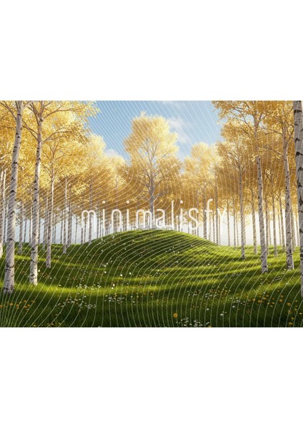 Sarı Ağaçlar ile Dolu Güneşli Bir Orman Arka Plan, 200X150CM, Stüdyo Fonu