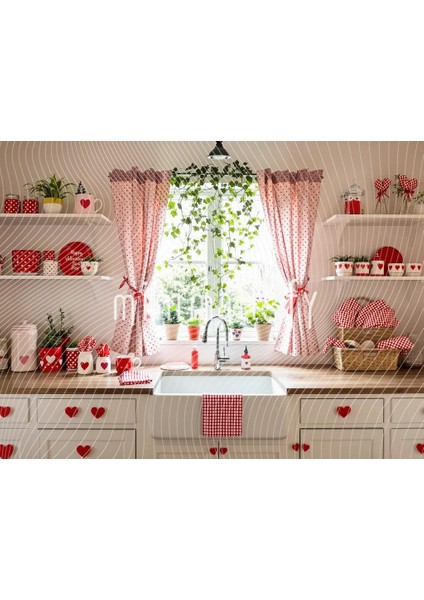 Etkileyici Bir Arka Plan: Şirin Kalp Desenli Mutfak 200X150CM, Stüdyo Fonu