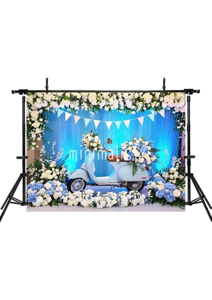 Göz Alıcı Mavi Çiçeklerle Süslenmiş Vespa Arka Plan 200X150CM Stüdyo Fonu fiyatları