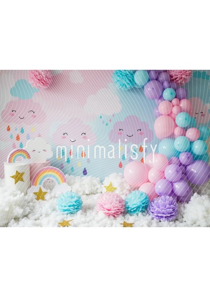 Renkli Bulutlar ve Gökkuşağı: Pastel Renklerle Dolu 200X150CM Arka Plan Stüdyo Fonu