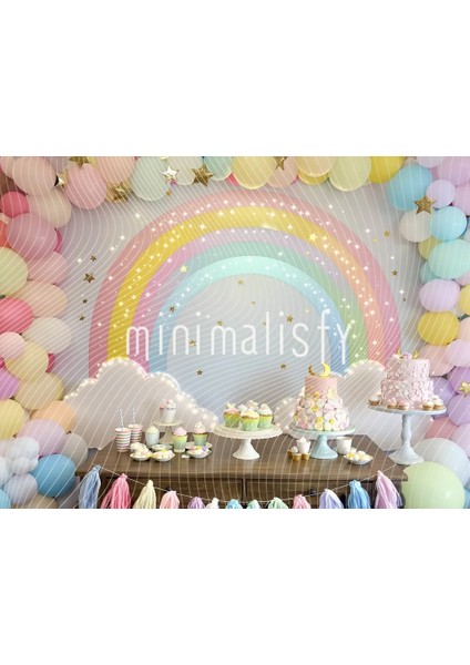 Renkli Balonlar ve Pastalarla Fantastik Bir Parti Arka Planı 200X150CM, Stüdyo Fonu