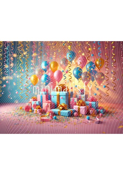 Rengarenk Parti Atmosferi: Hediye Kutuları, Balonlar ve Parti Süslemeleri Arka Plan 200X150CM, Stüdyo Fonu