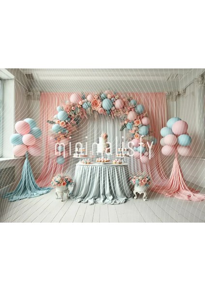 Romantik Balonlar ve Çiçeklerle Dolu Arka Plan, 200X150CM, Stüdyo Fonu