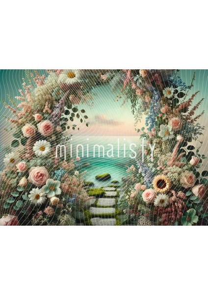 Rengarenk Çiçekler ve Sakin Deniz Arka Plan 200X150CM, Stüdyo Fonu