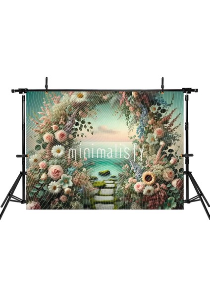 Rengarenk Çiçekler ve Sakin Deniz Arka Plan 200X150CM, Stüdyo Fonu fiyatları
