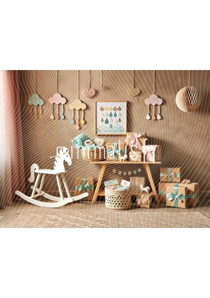 Renkli Bulutlar ve Sevimli Hediyelerle Dolu Sıcak Bir Arka Plan | 200X150CM | Stüdyo Fonu