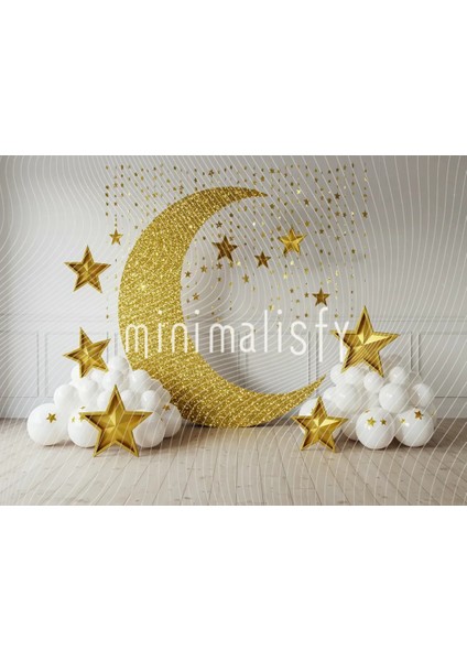 Altın Yıldızlar ve Parlak Ay ile Şık Bir Arka Plan 200X150CM, Stüdyo Fonu