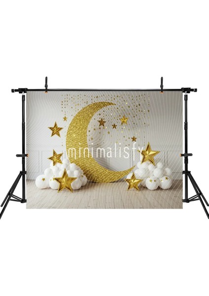 Altın Yıldızlar ve Parlak Ay ile Şık Bir Arka Plan 200X150CM, Stüdyo Fonu fiyatları