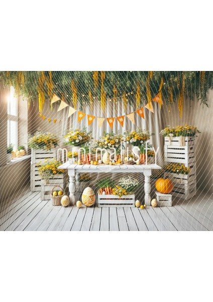 Canlı Renklerle Dolu Sarı-Beyaz Çiçekler Arka Plan 200X150CM, Stüdyo Fonu
