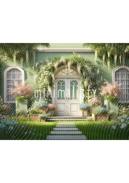Büyüleyici Arka Plan: Çiçeklerle Bezenmiş Yeşil Kapı, 200X150CM, Stüdyo Fonu