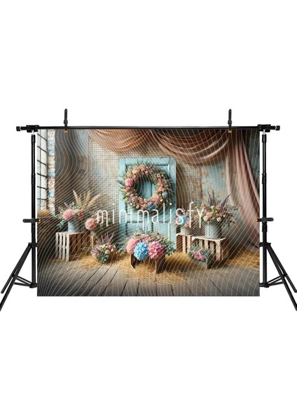 Rengarenk Çiçekler ve Eski Kapı Arka Plan 200X150CM, Stüdyo Fonu fiyatları