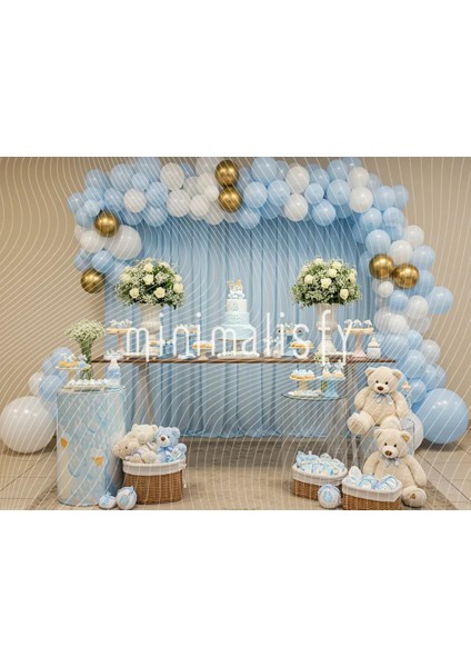 Mavi Balonlarla Süslenmiş Zarif Bir Bebek Partisi Arka Plan, 200X150CM, Stüdyo Fonu