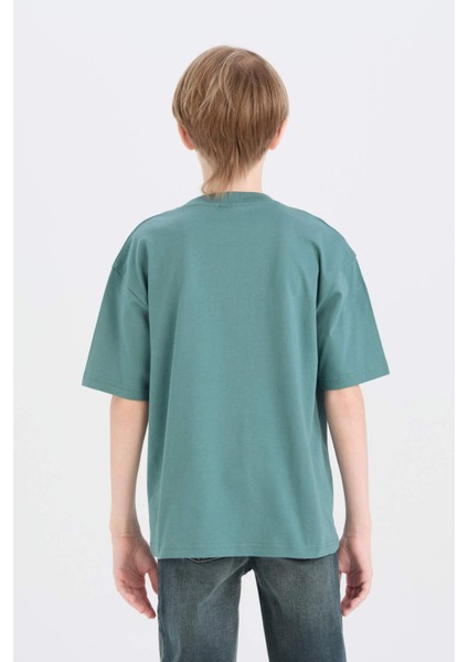 Erkek Çocuk Oversize Geniş Kalıp Bisiklet Yaka Basic Düz Kısa Kollu Tişört B5927A825SM