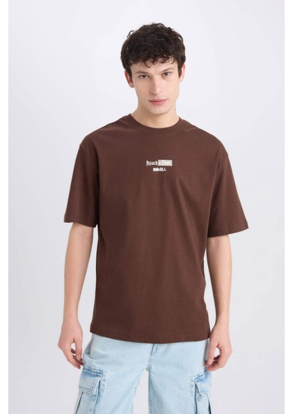 %100 Pamuk Attack on Titan Boxy Fit Bisiklet Yaka Sırt Baskılı Kısa Kollu Tişört D6778AX25SP modelleri