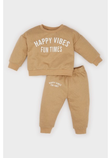 Erkek Bebek 2'li Takım Bisiklet Yaka Baskılı Sweatshirt Beli Lastikli Eşofman Altı D7907A525SP