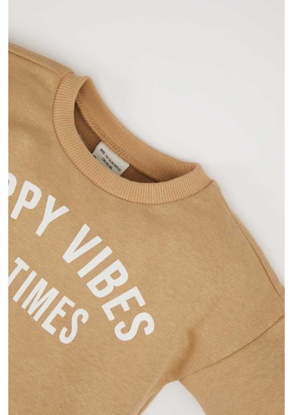 Erkek Bebek 2'li Takım Bisiklet Yaka Baskılı Sweatshirt Beli Lastikli Eşofman Altı D7907A525SP