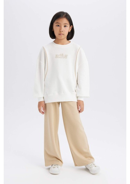Kız Çocuk Oversize Geniş Kalıp Bisiklet Yaka Baskılı Sweatshirt D9784A825SP