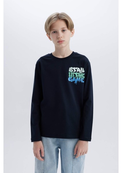 Erkek Çocuk Bisiklet Yaka Sırt Baskılı Uzun Kollu Tişört D7698A825SP fırsatları