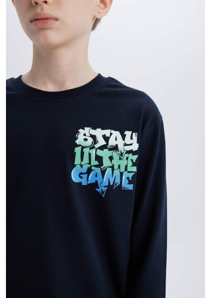 Erkek Çocuk Bisiklet Yaka Sırt Baskılı Uzun Kollu Tişört D7698A825SP indirimleri