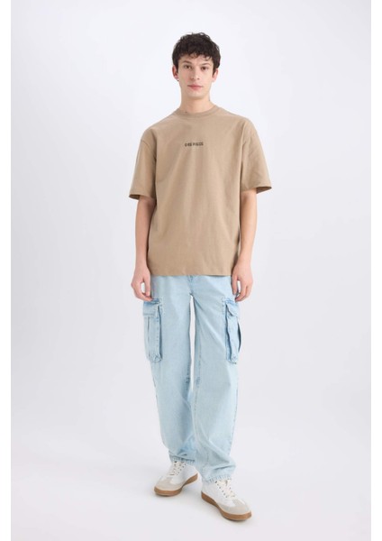 %100 Pamuk One Piece Boxy Fit Bisiklet Yaka Sırt Baskılı Kısa Kollu Tişört D5619AX25SP fiyatları
