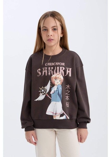 Kız Çocuk Sakura Oversize Geniş Kalıp Bisiklet Yaka Sweatshirt D2829A824WN