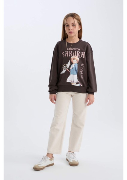 Kız Çocuk Sakura Oversize Geniş Kalıp Bisiklet Yaka Sweatshirt D2829A824WN fiyatları