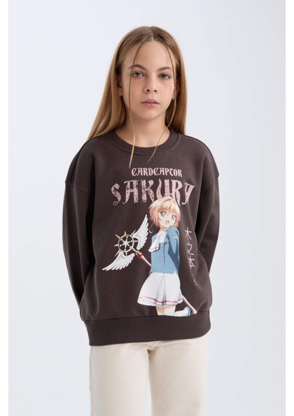 Kız Çocuk Sakura Oversize Geniş Kalıp Bisiklet Yaka Sweatshirt D2829A824WN fırsatları