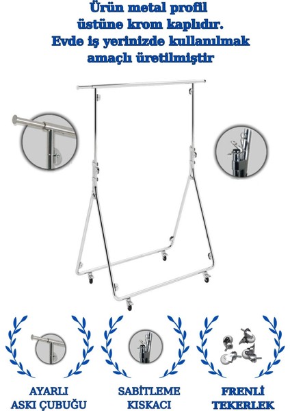 Katlanabilir Lüks Ayaklı Kıyafet Askısı Tekerlekli Askılık Metal Askılık