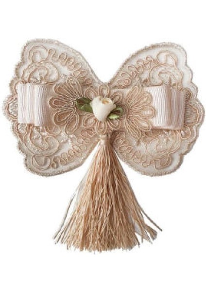 Fiyonk Dantelli Püsküllü Kelebek 10 cm Krem