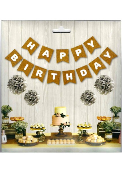 Banner Happy Birthday Kraft Beyaz