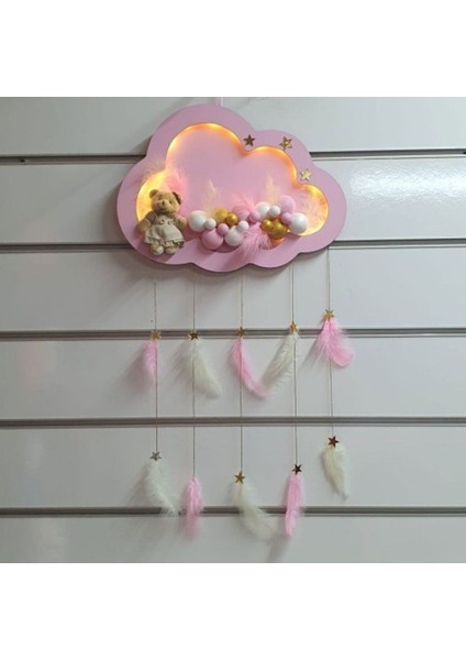 Renkli Işıklı Kabartmalı Bulut Kapı Süsü Pembe Gold