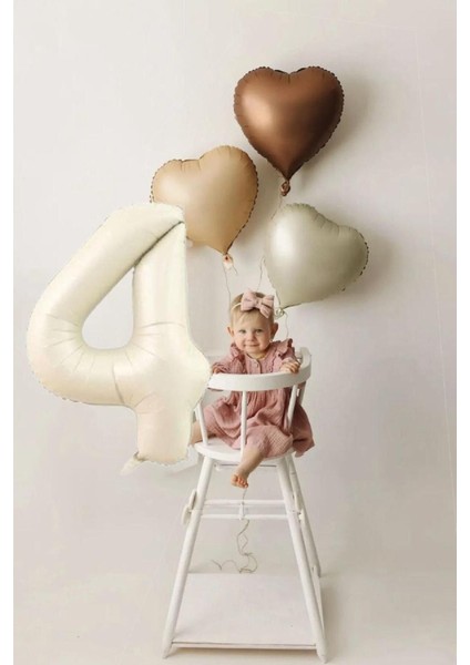 5 Yaş Doğum Günü Retro Pastel Parti Balon Seti 3 Adet Retro Kalp Balon 5 Rakam Krem Folyo Balon