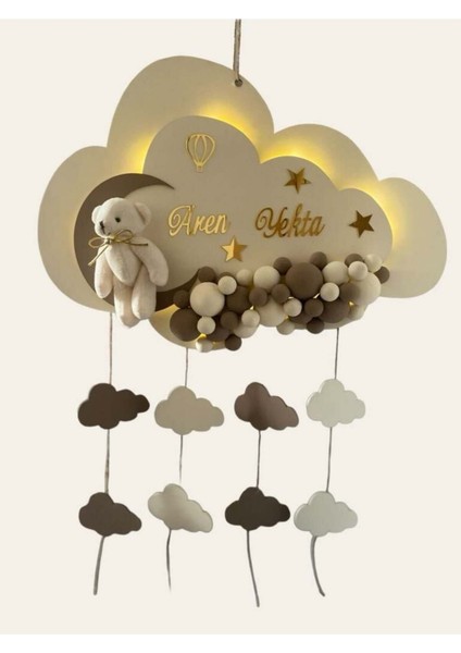 Renkli Işıklı Kabartmalı Bulut Kapı Süsü Bej