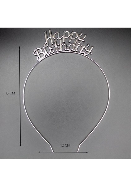 1 Adet Gümüş Happy Birthday Yazılı Metal Parti Tacı