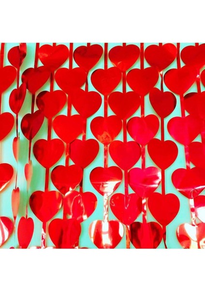 Işıltılı Kalpli Kırmızı Renkli Arka Fon Kendinden Yapışkanlı Folyo Kapı Perdesi Metalik Duvar Süsü fiyatları