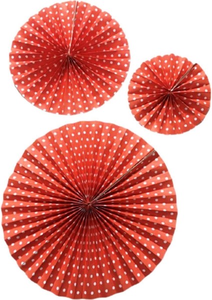 Kırmızı Beyaz Puantiyeli 3'lü Yelpaze Duvar Süsü