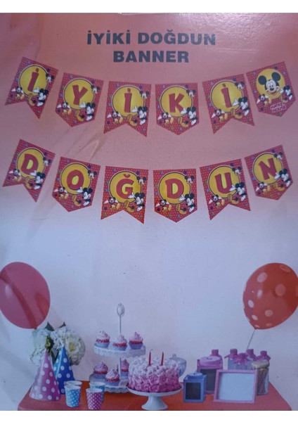Mickey Mouse Iyiki Doğdun Yazılı Banner Bayrak