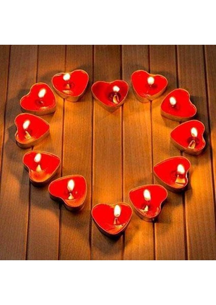 Mum Tealight Kırmızı Kalpli 50 Adet