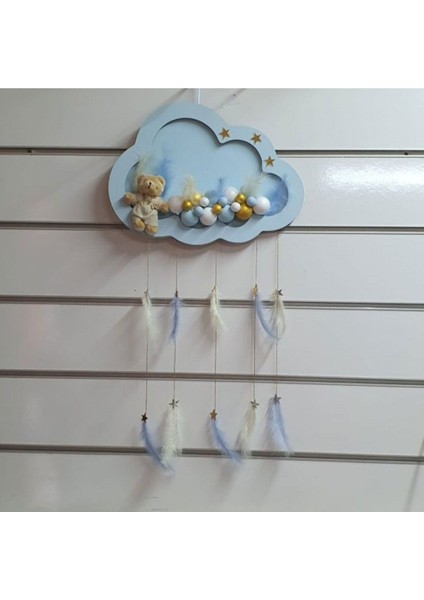 Renkli Işıklı Kabartmalı Bulut Kapı Süsü Mavi Gold
