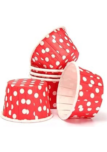 Kırmızı Puantiyeli 50'li Kek Kalıbı Fırında Dağılmayan 7 x 3.5 cm Muffin Kalıbı Cupcake Stand Kapsülü fiyatları