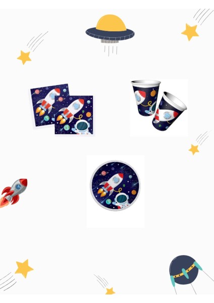Kozmik Galaksi Uzay Temalı Doğum Günü Parti Seti 8 Kişilik Uzay Temalı Parti Seti