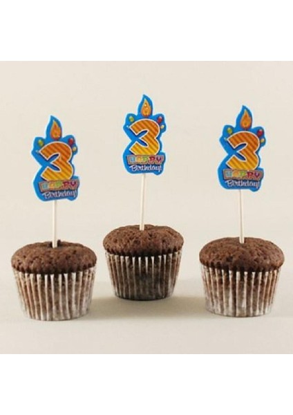 3 Yaş Happy Bırthday Simli Mavi Kürdan 10 Adet fiyatları