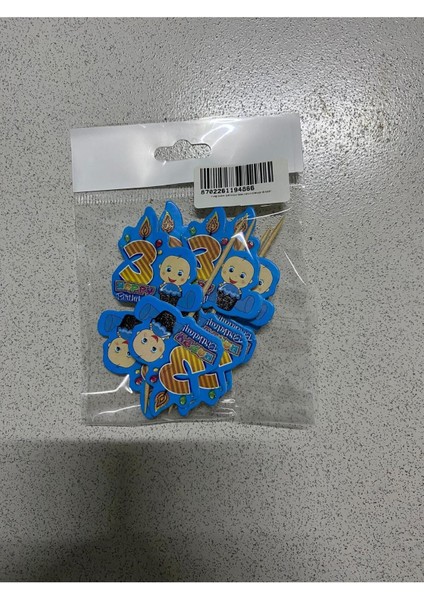 3 Yaş Happy Bırthday Simli Mavi Kürdan 10 Adet modelleri